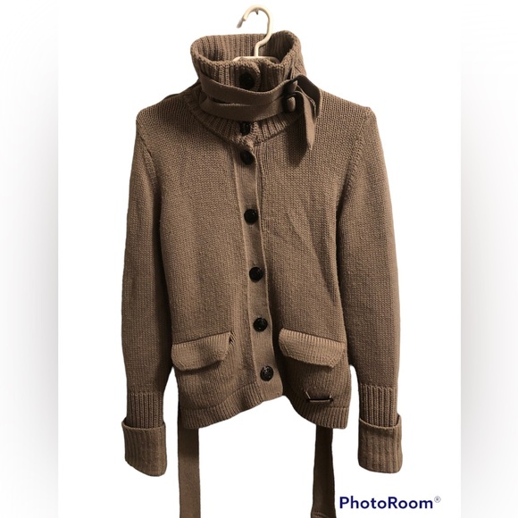 SOLD!! Burberry wool cashmere blend belted sweater cardigan L - Picture 3 of 12